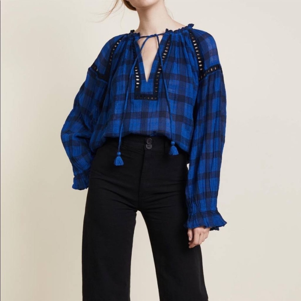 Free People | Honey Grove Tunic | Black & Blue Plaid